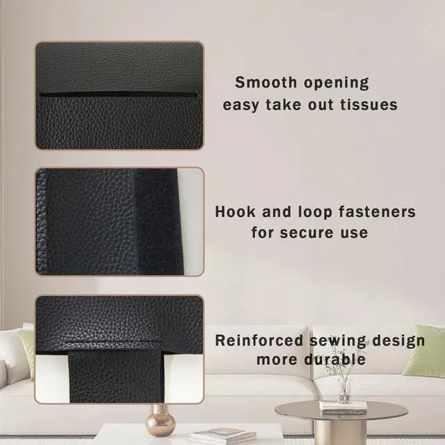 Alt view image 4 of 7 - 1PC Extra Large Rectangle Tissue Box Cover, PU Leather Rectangular Tissue Box Holder with Bottom Belt Plus Size Tissue Box Organizer for Bathroom/Car/Hotel/Office (9.5x5x5, Black)