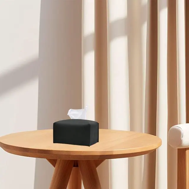 Alt view image 5 of 7 - 1PC Extra Large Rectangle Tissue Box Cover, PU Leather Rectangular Tissue Box Holder with Bottom Belt Plus Size Tissue Box Organizer for Bathroom/Car/Hotel/Office (9.5x5x5, Black)