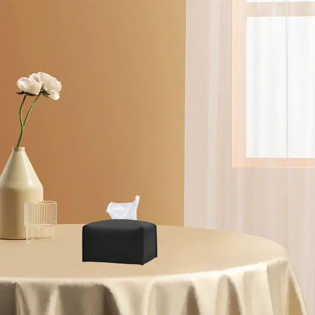 Alt view image 6 of 7 - 1PC Extra Large Rectangle Tissue Box Cover, PU Leather Rectangular Tissue Box Holder with Bottom Belt Plus Size Tissue Box Organizer for Bathroom/Car/Hotel/Office (9.5x5x5, Black)
