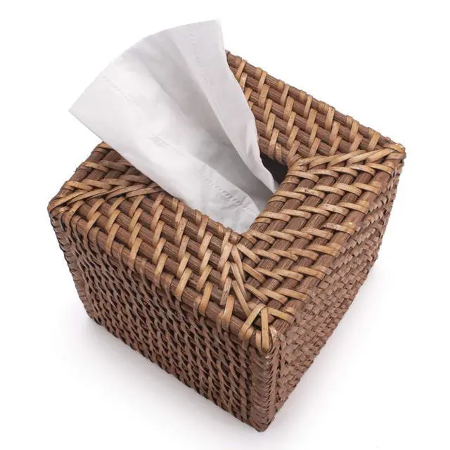 Alt view image 2 of 7 - Rattan Tissue Box Cover Natural Woven Facial Napkin Holder Square (Honey Brown, 5.5x5.5x5.9 Inch)