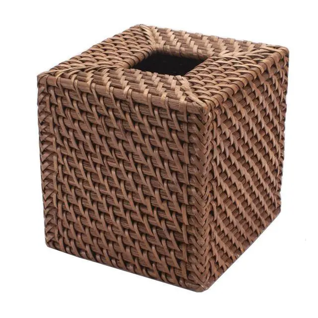 Alt view image 3 of 7 - Rattan Tissue Box Cover Natural Woven Facial Napkin Holder Square (Honey Brown, 5.5x5.5x5.9 Inch)