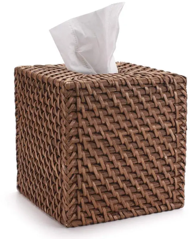 Main image of Rattan Tissue Box Cover Natural Woven Facial Napkin Holder Square (Honey Brown, 5.5x5.5x5.9 Inch)
