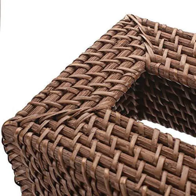 Alt view image 6 of 7 - Rattan Tissue Box Cover Natural Woven Facial Napkin Holder Square (Honey Brown, 5.5x5.5x5.9 Inch)