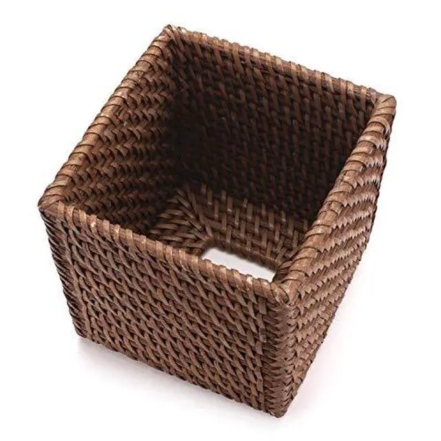 Alt view image 4 of 7 - Rattan Tissue Box Cover Natural Woven Facial Napkin Holder Square (Honey Brown, 5.5x5.5x5.9 Inch)