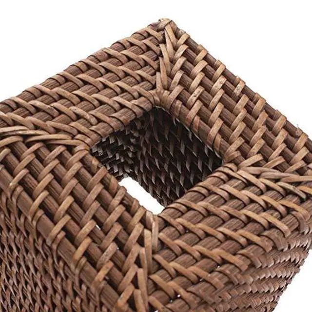 Alt view image 5 of 7 - Rattan Tissue Box Cover Natural Woven Facial Napkin Holder Square (Honey Brown, 5.5x5.5x5.9 Inch)
