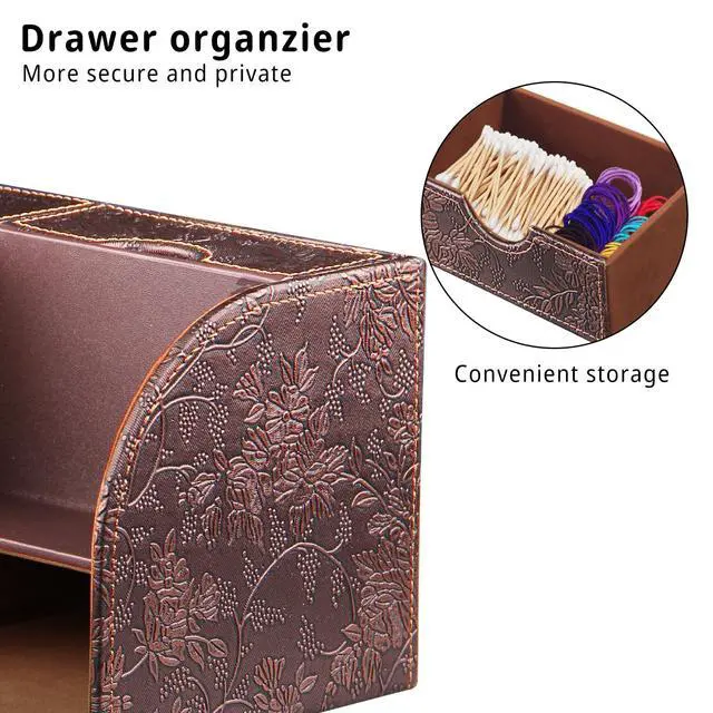 Alt view image 5 of 7 - Square Tissue Box Cover with Storage Drawer, PU Leather Facial Tissues Cube Boxes Holder Modern Makeup Remote Control Holder, Nightstand Organizer Caddy for Bathroom Vanity, Office, Home Decor