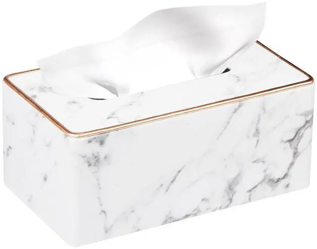 Main image of Leather Tissue Box Cover Rectangle,Stylish Tissues Box Holder Modern Rectangular Facial Paper Towels Organizer/Dispenser Decor Tissue Cover for Bathroom NightStand Coffee Table Home Office Desk,Marble