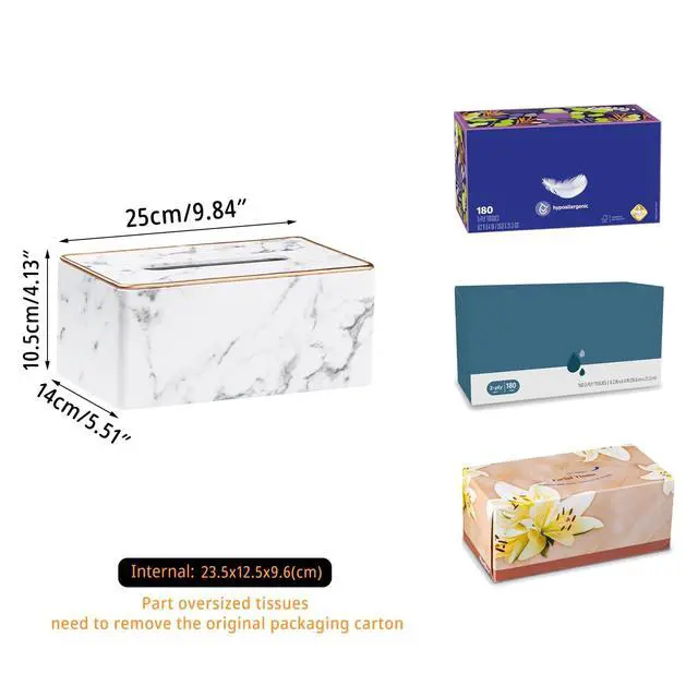 Alt view image 3 of 7 - Leather Tissue Box Cover Rectangle,Stylish Tissues Box Holder Modern Rectangular Facial Paper Towels Organizer/Dispenser Decor Tissue Cover for Bathroom NightStand Coffee Table Home Office Desk,Marble