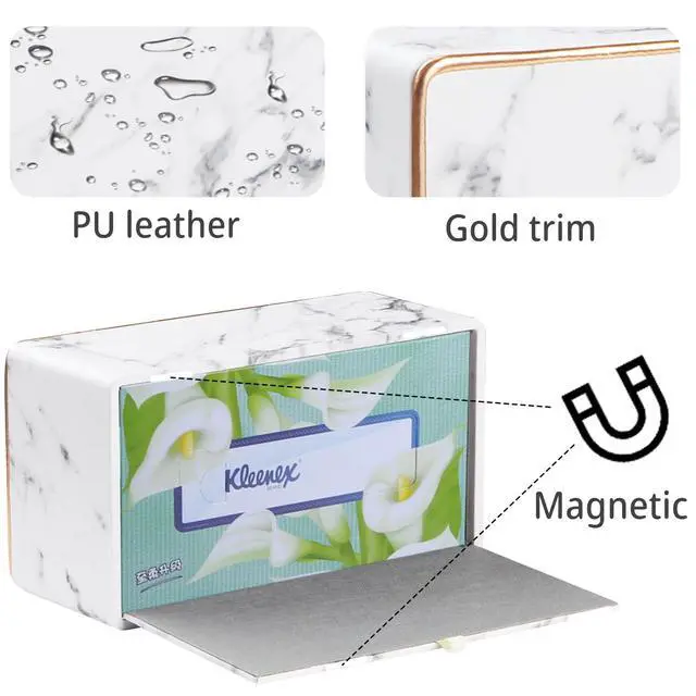 Alt view image 4 of 7 - Leather Tissue Box Cover Rectangle,Stylish Tissues Box Holder Modern Rectangular Facial Paper Towels Organizer/Dispenser Decor Tissue Cover for Bathroom NightStand Coffee Table Home Office Desk,Marble