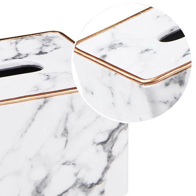 Alt view image 5 of 7 - Leather Tissue Box Cover Rectangle,Stylish Tissues Box Holder Modern Rectangular Facial Paper Towels Organizer/Dispenser Decor Tissue Cover for Bathroom NightStand Coffee Table Home Office Desk,Marble