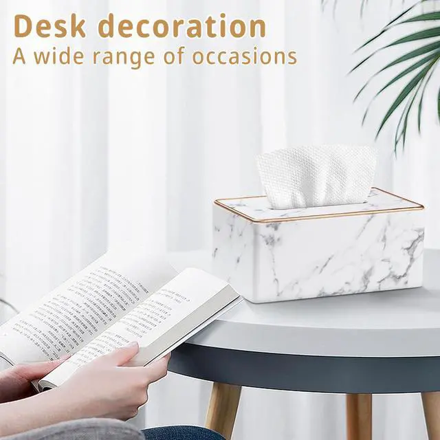 Alt view image 6 of 7 - Leather Tissue Box Cover Rectangle,Stylish Tissues Box Holder Modern Rectangular Facial Paper Towels Organizer/Dispenser Decor Tissue Cover for Bathroom NightStand Coffee Table Home Office Desk,Marble