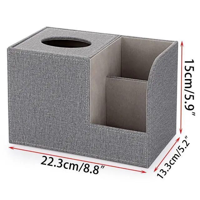 Alt view image 3 of 7 - Square Linen Tissue Box Cover - Decorative Cube Tissue Box Holder with Side Organizer, Modern Tissue Box for Living Room Vanity Night Stand Table Countertop Office, Grey