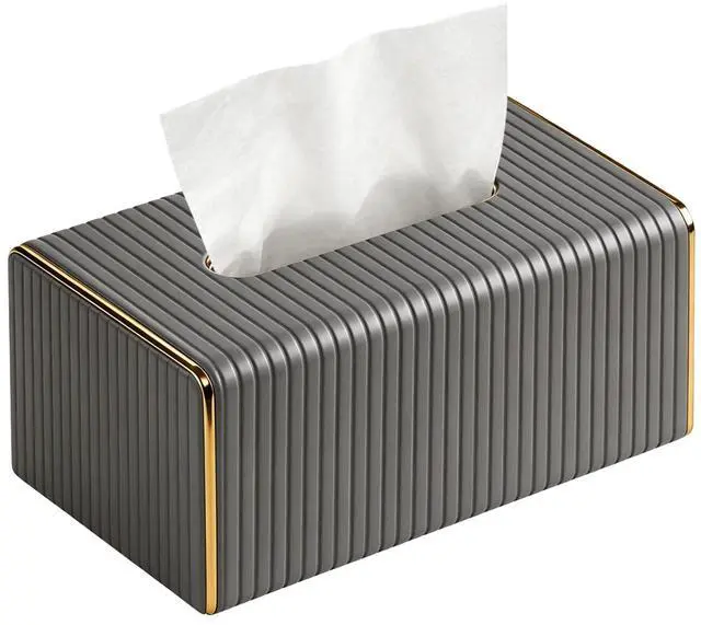 Main image of Grey Tissue Box Holder Rectangle,Tissues Cover with Gold Trim