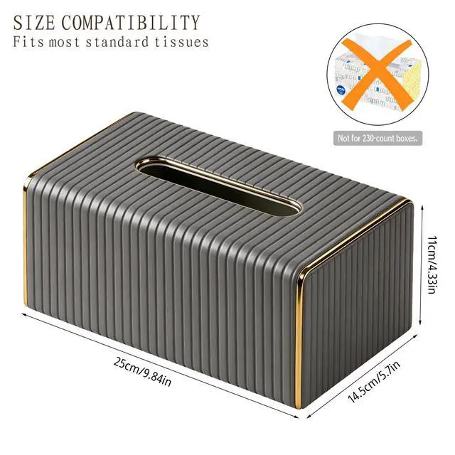Alt view image 3 of 7 - Grey Tissue Box Holder Rectangle,Tissues Cover with Gold Trim