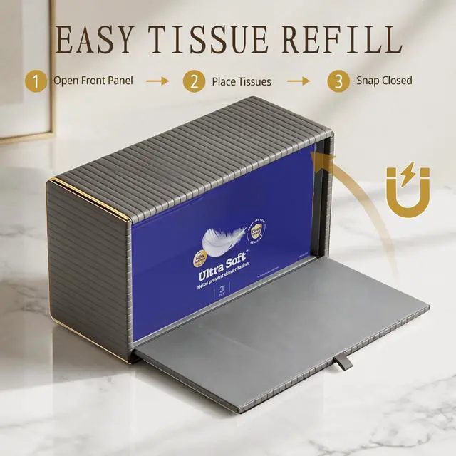 Alt view image 4 of 7 - Grey Tissue Box Holder Rectangle,Tissues Cover with Gold Trim