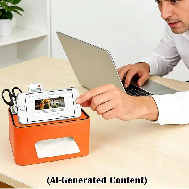 Alt view image 7 of 7 - PU Leather Tissue Box Cover Square - Multifunctional Box Holder with Storage, Fits 120-Count (3-Ply) & 160-Count (2-Ply) Cube Tissues, Remote Control Organizer for Bedroom Desk Living Room (Orange)