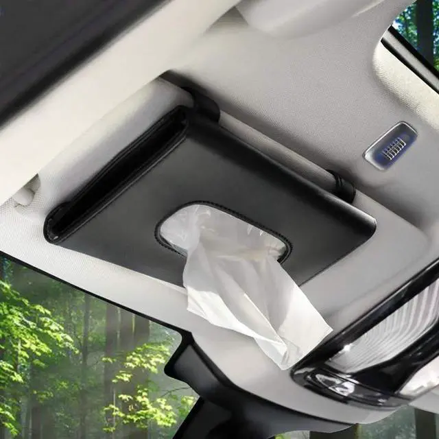 Main image of Tissue Box Holder for Car, Car Tissues Holder, Car Napkin Case, Hanging Paper Towel Clip, PU Leather Tissue Box, Paper Carton, Mask Holder for Car Black