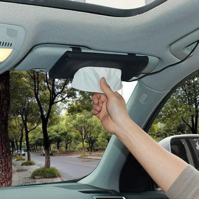 Alt view image 2 of 7 - Tissue Box Holder for Car, Car Tissues Holder, Car Napkin Case, Hanging Paper Towel Clip, PU Leather Tissue Box, Paper Carton, Mask Holder for Car Black