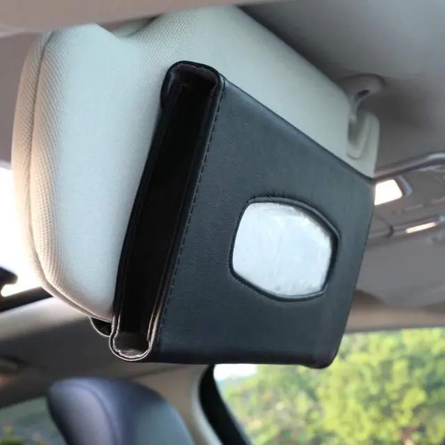 Alt view image 3 of 7 - Tissue Box Holder for Car, Car Tissues Holder, Car Napkin Case, Hanging Paper Towel Clip, PU Leather Tissue Box, Paper Carton, Mask Holder for Car Black