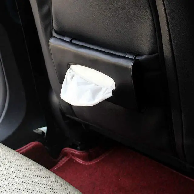 Alt view image 4 of 7 - Tissue Box Holder for Car, Car Tissues Holder, Car Napkin Case, Hanging Paper Towel Clip, PU Leather Tissue Box, Paper Carton, Mask Holder for Car Black