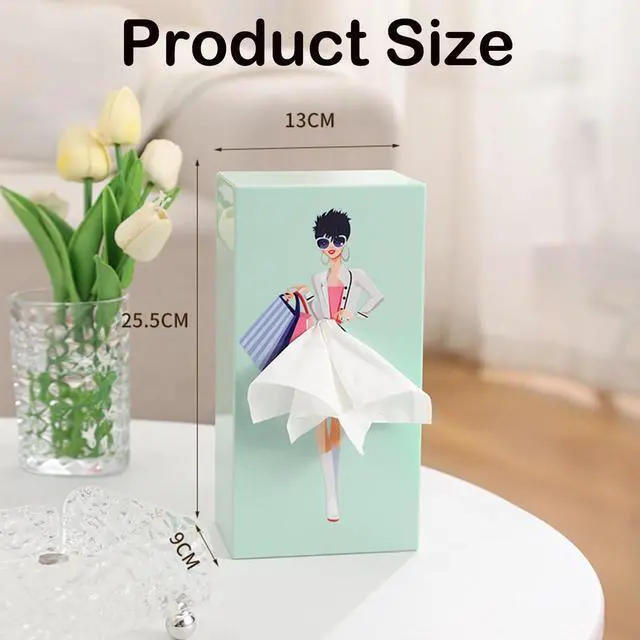 Alt view image 2 of 6 - Lady Skirt Tissue Box Cover, Cute Tissue Box Cover Rectangle, Dress Shape Tissue Dispenser, Creative Decorative Cover for Bathroom Living Room Office(Green)