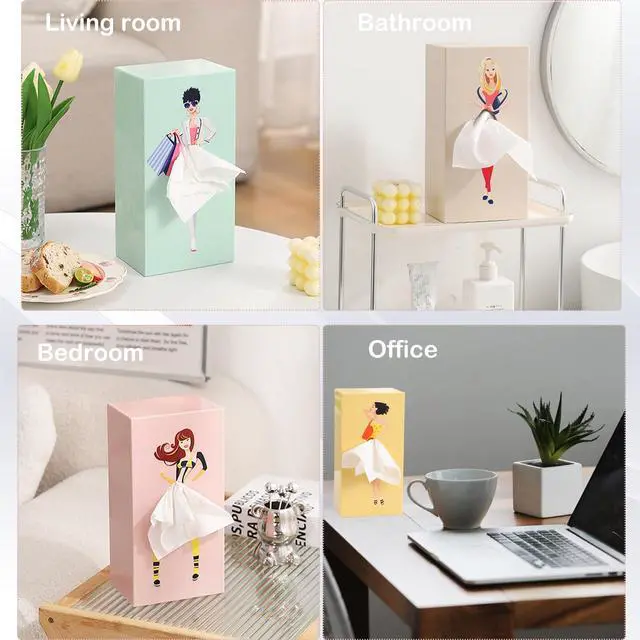 Alt view image 5 of 6 - Lady Skirt Tissue Box Cover, Cute Tissue Box Cover Rectangle, Dress Shape Tissue Dispenser, Creative Decorative Cover for Bathroom Living Room Office(Green)