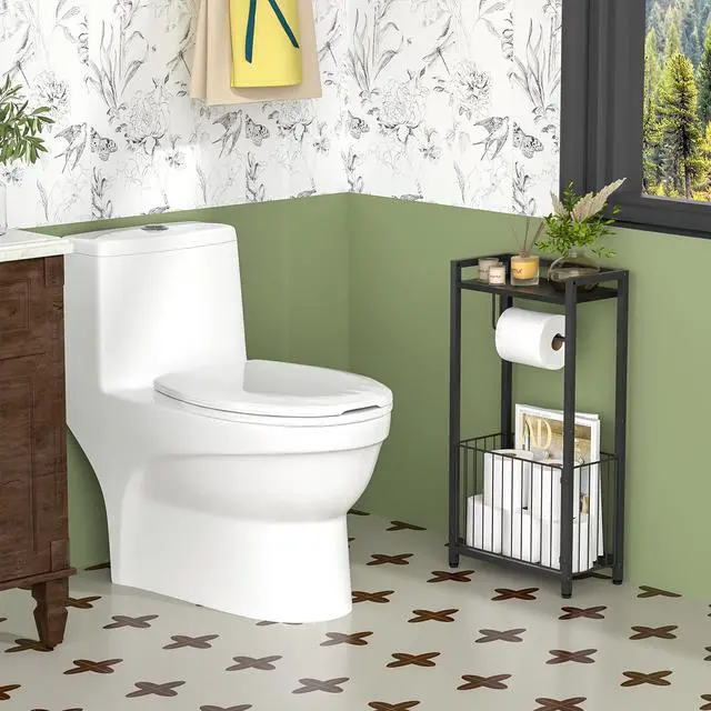 Alt view image 4 of 6 - Freestanding Toilet Paper Holder with Storage Shelf Bathroom Tissue Stand with Space for Phone, Tablet, and Magazines All-in-One Toilet Roll Dispenser and Organizer