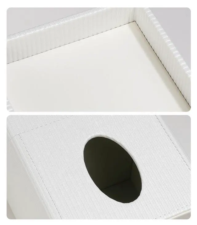 Alt view image 3 of 7 - Square Tissue Box Cover with Tray, PU Leather Tissue Box Holder Decorative Cube Tissue Holder for Bathroom Bedroom Office (Cream)