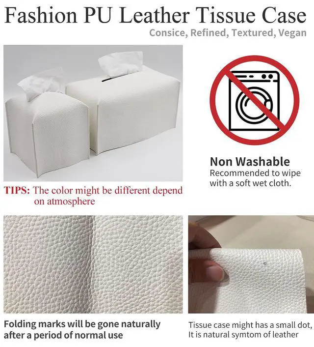 Alt view image 6 of 6 - Tissue Box Cover, Square Decorative PU Leather Tissue Box Holder Modern Tissue Case Facial Paper Organizer Dispenser for Bathroom, Vanity Countertop, Night Stands, Desk, Car 5X5X5'' | Black