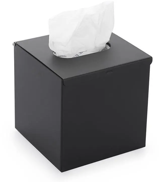 Main image of Square Tissue Box Cover - Stylish Cube Stainless Steel Tissue Box Holder, Modern Metal Facial Tissue Holder for Dresser Table Night Stand Bathroom Vanity Home Office Bar Wall Decor, Black