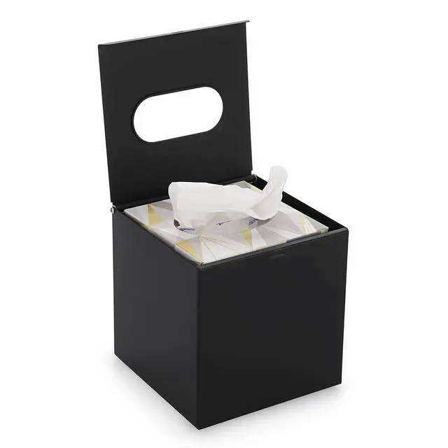 Alt view image 7 of 7 - Square Tissue Box Cover - Stylish Cube Stainless Steel Tissue Box Holder, Modern Metal Facial Tissue Holder for Dresser Table Night Stand Bathroom Vanity Home Office Bar Wall Decor, Black