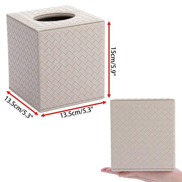Alt view image 3 of 7 - Square Tissue Box Cover, Stylish PU Woven Lozenge Pattern Tissue Box Holder with Magnetic Bottom, Classic Style, Beige