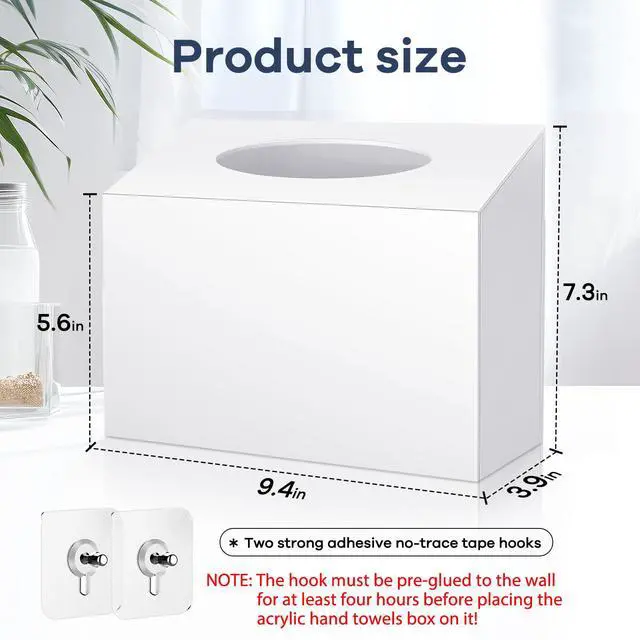 Alt view image 2 of 7 - Acrylic Hand Towel Box Cover Compatible with Kleenex Disposable Hand Towels Wall-Mounted Paper Towel Dispenser Suitable for Tabletop, Bathroom, Car, and Office Use Valentine's Day Gifts (White)
