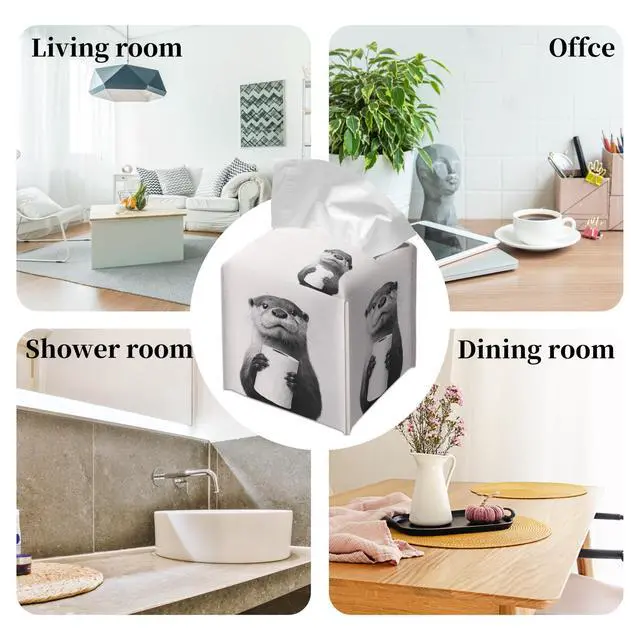 Alt view image 6 of 6 - Cute Otter Tissue Box Cover Square, Toilet Paper Cube Case for Facial Tissues, 5.2" PU Leather(072)