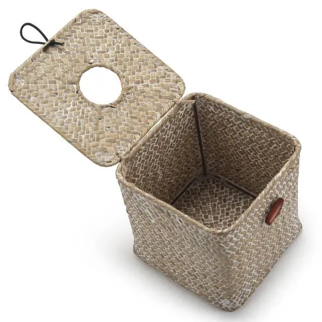 Alt view image 3 of 5 - Seagrass Square Tissue Box Cover Woven Napkin Holder Decorative for Bathroom Farmhouse (Whitewash, 5.5 x 5.5 x 5.5 Inch)