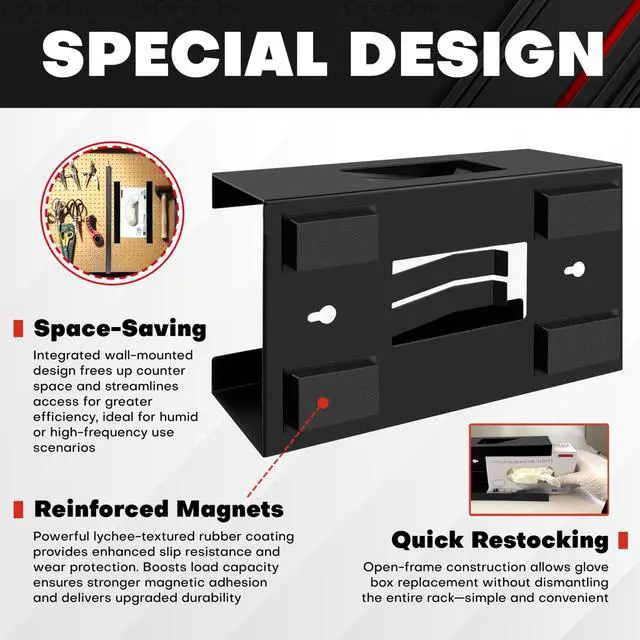 Alt view image 5 of 7 - Magnetic Glove Box Holder, Tissue Dispenser, Holds Boxes of Gloves, Towels, Wipes and Tissues,Suitable for Wall mounting, toolboxes, garages, workshops, Offices and Kitchens