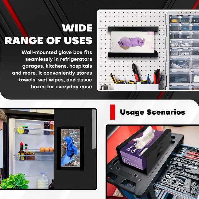 Alt view image 7 of 7 - Magnetic Glove Box Holder, Tissue Dispenser, Holds Boxes of Gloves, Towels, Wipes and Tissues,Suitable for Wall mounting, toolboxes, garages, workshops, Offices and Kitchens