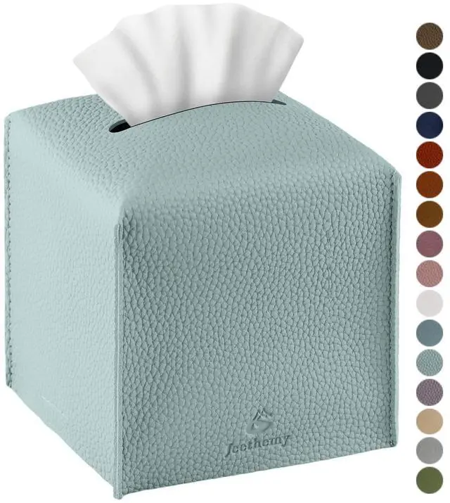 Main image of Tissue Box Cover, Jeethemy Square PU Leather Tissue Box Holder, Modern Tissue Case Facial Paper Organizer Dispenser5X5X5'',Single Sky Blue