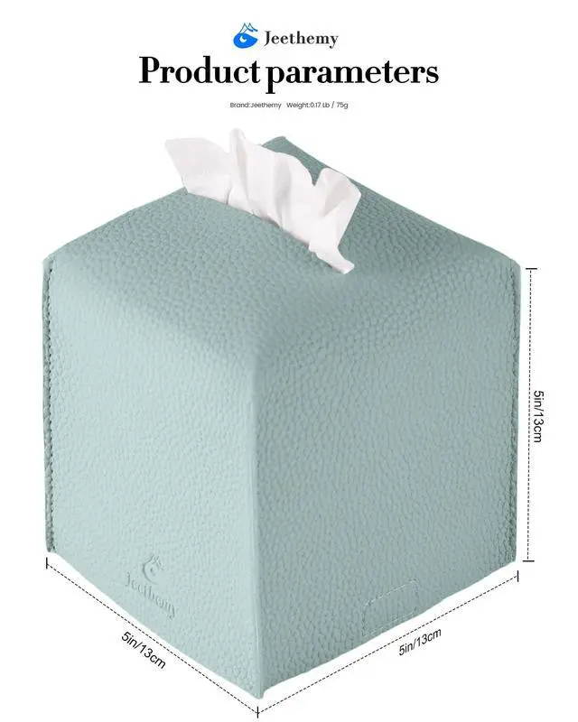 Alt view image 5 of 7 - Tissue Box Cover, Jeethemy Square PU Leather Tissue Box Holder, Modern Tissue Case Facial Paper Organizer Dispenser5X5X5'',Single Sky Blue