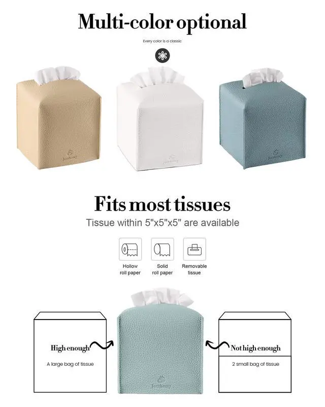 Alt view image 6 of 7 - Tissue Box Cover, Jeethemy Square PU Leather Tissue Box Holder, Modern Tissue Case Facial Paper Organizer Dispenser5X5X5'',Single Sky Blue
