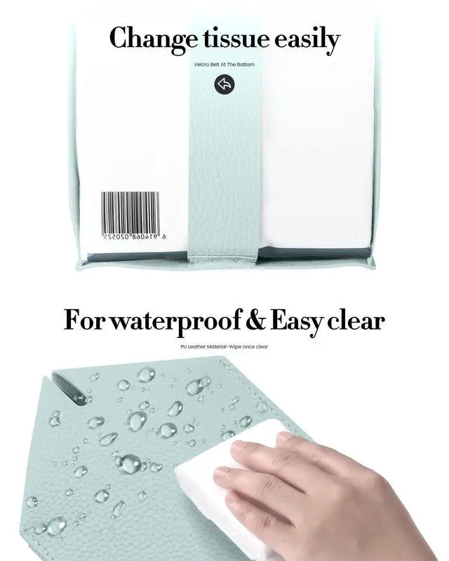 Alt view image 7 of 7 - Tissue Box Cover, Jeethemy Square PU Leather Tissue Box Holder, Modern Tissue Case Facial Paper Organizer Dispenser5X5X5'',Single Sky Blue