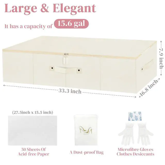 Alt view image 7 of 7 - Large Wedding Dress Preservation Box Breathable Storage Box with 50 Acid-Free Tissue Paper Microfiber Glove Dust Bag & Clothing Desiccant Keepsake Chest for Gowns, Heirlooms, and Bridal Dresses