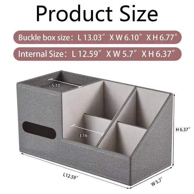 Alt view image 3 of 7 - Plus Size Tissue Box Cover-Square Linen Tissue Cover with Side Storage and Tray,Modern Makeup Organizer,Leather Tissue Holder Decorative Cube Organizer for Living Room Vanity NightStand Office,Grey