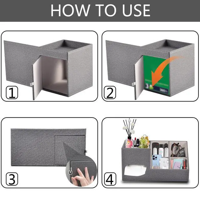 Alt view image 6 of 7 - Plus Size Tissue Box Cover-Square Linen Tissue Cover with Side Storage and Tray,Modern Makeup Organizer,Leather Tissue Holder Decorative Cube Organizer for Living Room Vanity NightStand Office,Grey