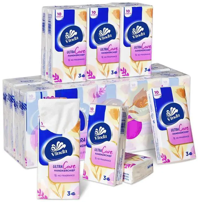 Main image of 3-Ply Ultra Care Pocket Tissues, Travel Size (30 Packs of 10 Tissues)
