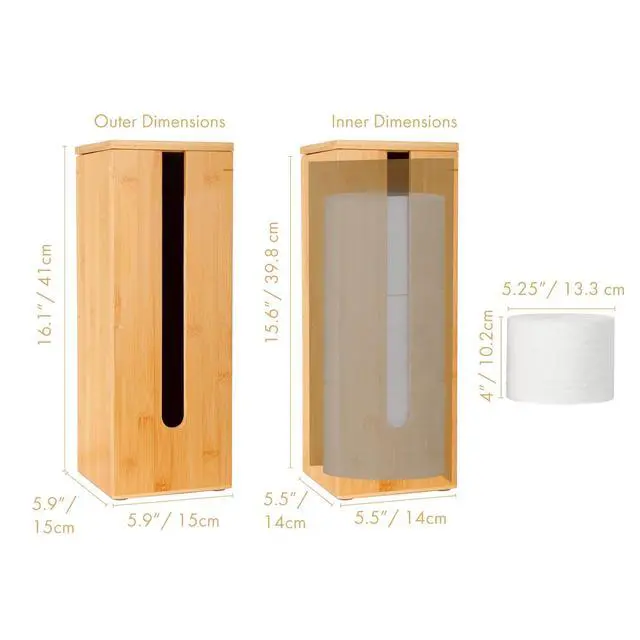 Alt view image 2 of 7 - Bamboo Toilet Paper Storage - Fits 3 Mega Toilet Paper, Bathroom Organizer, Toilet Paper Holder Stand, Bamboo Bathroom Accessories - Natural, 5.9 x 5.9 x 16.1 inches