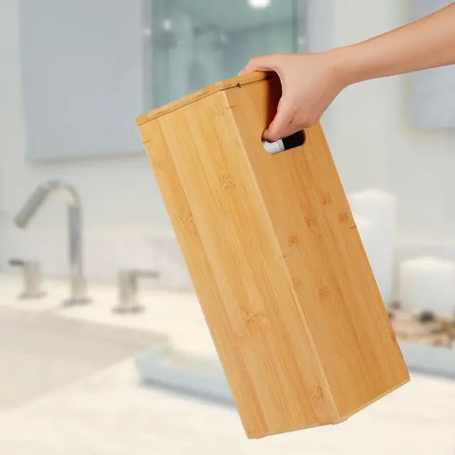 Alt view image 4 of 7 - Bamboo Toilet Paper Storage - Fits 3 Mega Toilet Paper, Bathroom Organizer, Toilet Paper Holder Stand, Bamboo Bathroom Accessories - Natural, 5.9 x 5.9 x 16.1 inches