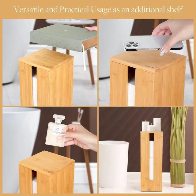 Alt view image 5 of 7 - Bamboo Toilet Paper Storage - Fits 3 Mega Toilet Paper, Bathroom Organizer, Toilet Paper Holder Stand, Bamboo Bathroom Accessories - Natural, 5.9 x 5.9 x 16.1 inches