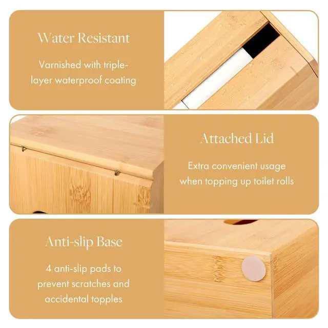 Alt view image 7 of 7 - Bamboo Toilet Paper Storage - Fits 3 Mega Toilet Paper, Bathroom Organizer, Toilet Paper Holder Stand, Bamboo Bathroom Accessories - Natural, 5.9 x 5.9 x 16.1 inches