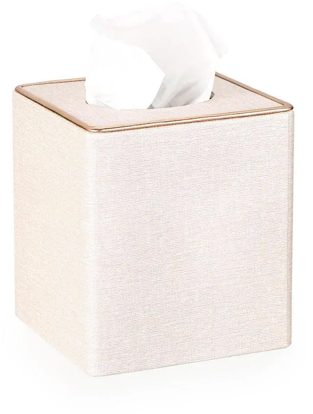 Main image of Square Linen Tissue Box Cover - Stylish Cube Tissue Box Holder with Magnetic Bottom, Decorative Tissue Box for Vanity Toilet Tank Dresser Night Stand Table Countertop Office Car, Beige